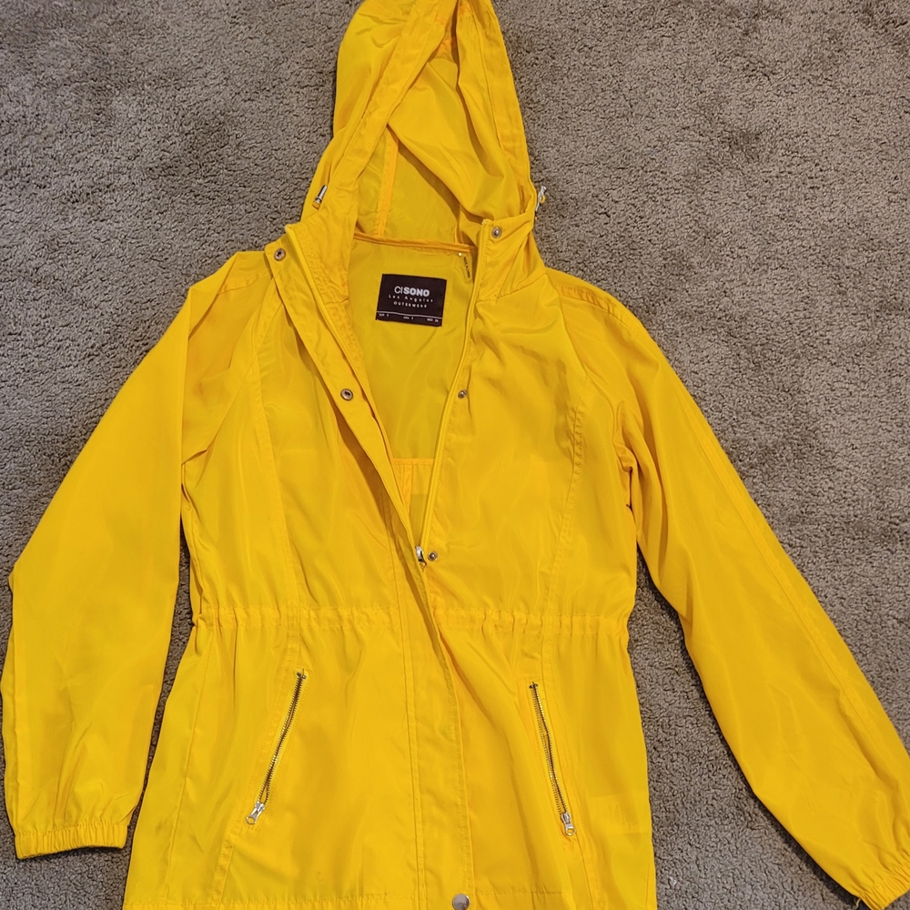 Cisono Yellow Raincoat Hooded Jacket Sz S